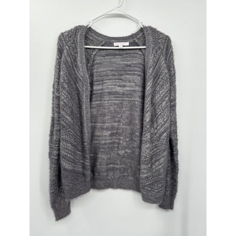LC Lauren Conrad Small Cardigan Women Grey Fuzzy Space Dye Open Front Sweater